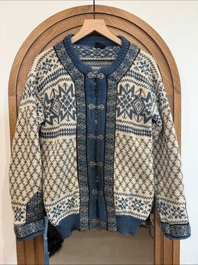 Dale of Norway Blue and Cream Nordic Wool Cardigan